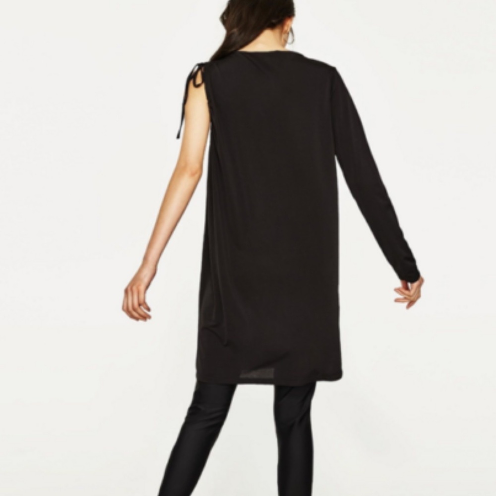 NWT Zara Trafaluc Black One Sleeve Slinky Avant Garde Dress Size S - Picture 2 of 7